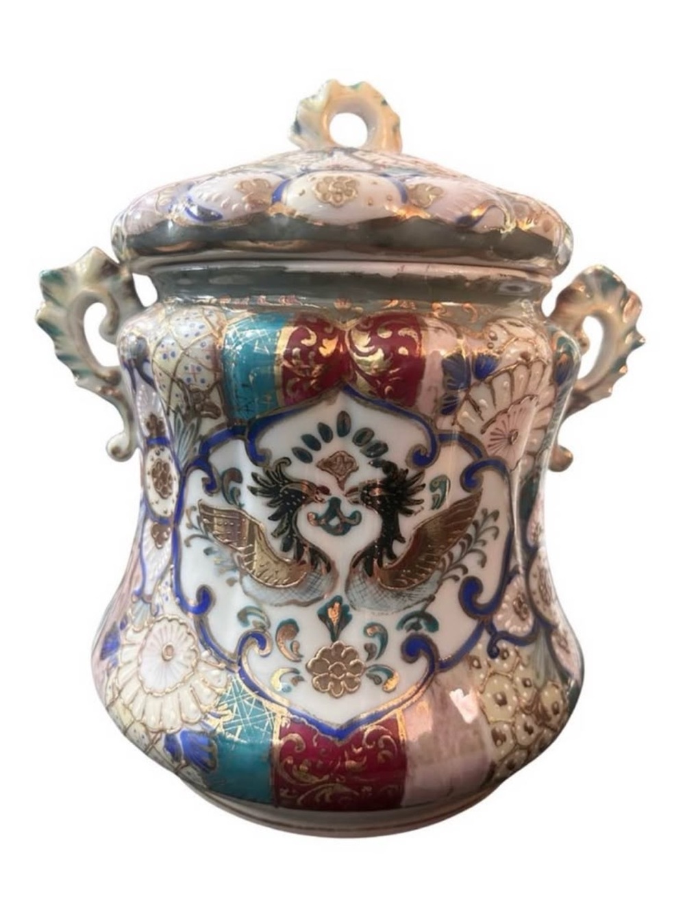 VTG Japanese Satsuma Ginger Jar Hand Painted Phoenix & Millefleurs 20th Century